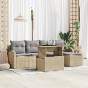 vidaXL 6-delat trädgårdsoffset med kuddar Beige Poly rotting