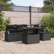 vidaXL 6-delars trädgårdsoff-set med kuddar svart poly rattan