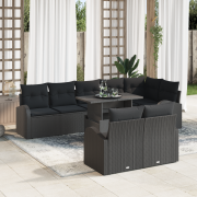 vidaXL 9 Delar Trädgårdsoff-set med Kuddar Svart Poly Rattan