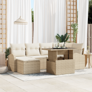 vidaXL 7-delade trädgårdsoffset med kuddar Beige Polyrotting