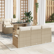vidaXL 6-delars trädgårdsoffor med kuddar beige poly rotting
