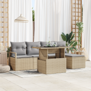 vidaXL 6-delars trädgårdsofa set med kuddar beige polyrotting