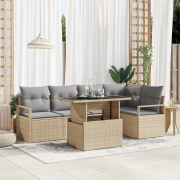 vidaXL 6-delars Trädgårdsoffaset med kuddar Beigefärgad Poly Rattan
