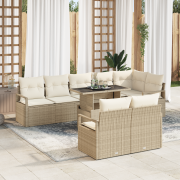 vidaXL 9 Delar Trädgårdsoff-set med Kuddar Beige Poly Rattan