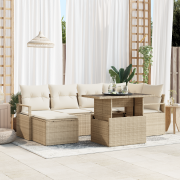 vidaXL 7-delat trädgårdsoff set med kuddar beige poly rattan