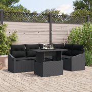 vidaXL 6-delars trädgårdsoffaset med kuddar svart poly rattan