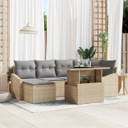 vidaXL 7-delat Trädgårdssoffset med Kuddar Beige Poly Rottning