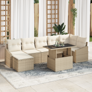 vidaXL 8-delars trädgårdsoff-set med kuddar beige polyrotting