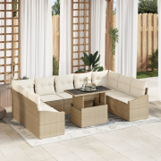 vidaXL 10-delad trädgårdsoffasett med kuddar Beige Polyrotting