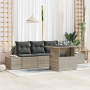 vidaXL 5 Delars Trädgårdsssofa-set med Kuddar Ljusgrå Poly Rattan