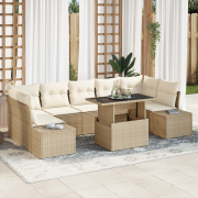 vidaXL 8-delad Trädgårdsoffapark med Kuddar Beige Poly Rattan