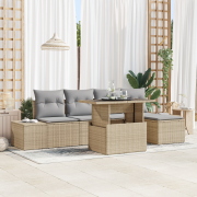 vidaXL 6-delad trädgårdsoffagrupp med kuddar Beige Poly Rattan