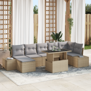 vidaXL 8-delars trädgårdsoffaset med kuddar Beige Poly Rattan