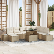 vidaXL 9 Delars Trädgårdsoff??? med Kuddar Beige Poly Rattan