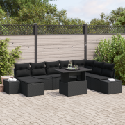 vidaXL 9-delad Soffgrupp för Trädgården med Kuddar Svart Poly Rattan