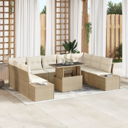 vidaXL 10-delars trädgårdssoffset med kuddar beige polyrotting