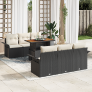 vidaXL 7-delat trädgårdsoff-set med kuddar Svart Poly Rattan Akacia