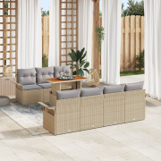 vidaXL 8-delat trädgårdsoffasett med kuddar Beige Poly Rattan Acacia