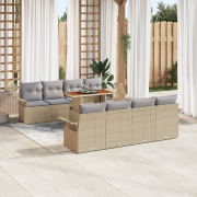 vidaXL 9 Delars Trädgårdsoffset med Kuddar Beige Poly Rottning Akacia