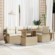 vidaXL 6-delad Trädgårds matgrupp med kuddar Beige Poly Rattan Akacia