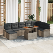 vidaXL 9-delars Uteplatsmatbord Set med Kuddar Grå Poly Rattan Akacia