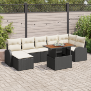 vidaXL 8-delars Trädgårds Dining Set med Kuddar Svart Poly Rottning Ak...