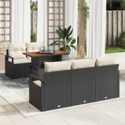 vidaXL 6-delars Trädgårdsofa Set med kuddar Svart konstrotting Akacia