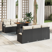 vidaXL 7-delad trädgårdsoffasett med kuddar svart poly rattan akacia
