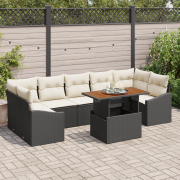 vidaXL 8-delat Trädgårds-Matbord Set med Kuddar Svart Poly Rattan Akac...