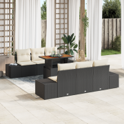 vidaXL 7-delars utemöbelset med kuddar svart poly rattan akacia