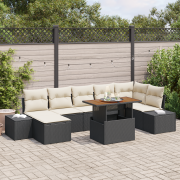 vidaXL 8 Delars Trädgårdsmatbord med Kuddar Svart Poly Rattan Akacia
