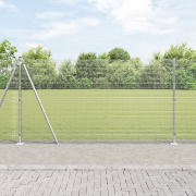 vidaXL Svetsat nätstängsel med 7 flangerade stolpar 1,2 x 10 m Galvani...
