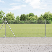 vidaXL Svetsat Trådstaket med 13 Flangestolpar 0.8x100 m Galvaniserat ...