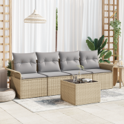 vidaXL 5-delad trädgårdsoffa set med kuddar beige poly rattan