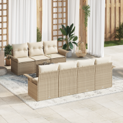 vidaXL 8-delat trädgårdsoff set med kuddar Beige Poly Rattan