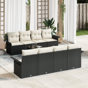 vidaXL 9-delars trädgårdsofa set med kuddar svart poly rattan