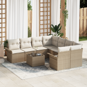 vidaXL 9-delat trädgårdsofa-set med kuddar beige poly rattan