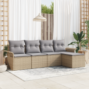 vidaXL 5-delad trädgårdssoffgrupp med kuddar i beige poly rattan