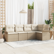 vidaXL 5-delat Trädgårdsoff-set med Kuddar Beige Poly Rattan