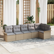 vidaXL 6-delat trädgårdsoffasats med kuddar i beige poly rattan