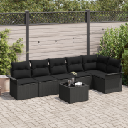 vidaXL 7-delad trädgårdsoffan med kuddar beige poly rattan