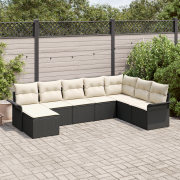 vidaXL 8-delars trädgårdsoff set med kuddar svart poly rattan