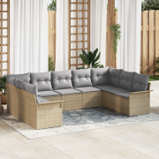 vidaXL 9-delars trädgårdsoffasett med kuddar Beige Poly Rattan