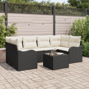 vidaXL 7-delars trädgårdsssofa set med kuddar svart polyrotting