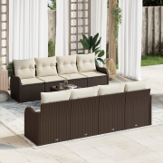 vidaXL 9-delat Trädgårdsofa Set med Kuddar Brun Poly Rattan