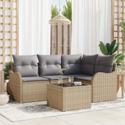 vidaXL 5-delad trädgårdsoffset med kuddar svart poly rattan