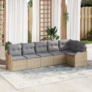 vidaXL 6-delad trädgårdsoffaset med kuddar i beige poly rotting