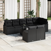 vidaXL 9-delad Trädgårdsoffas med Kuddar Beige Poly Rattan