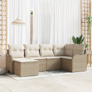 vidaXL 6-delars Trädgårdsoffset med kuddar Beige Poly Rattan