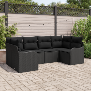 vidaXL 6-delade Trädgårdsoffaset med Kuddar Svart Poly Rattan